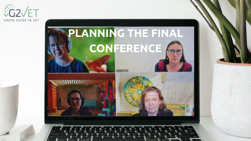 The image shows an online conference of the project partners from Austria, Finland and Germany planning the programme for the final conference, done in March, 19th, 2024. -own photo-